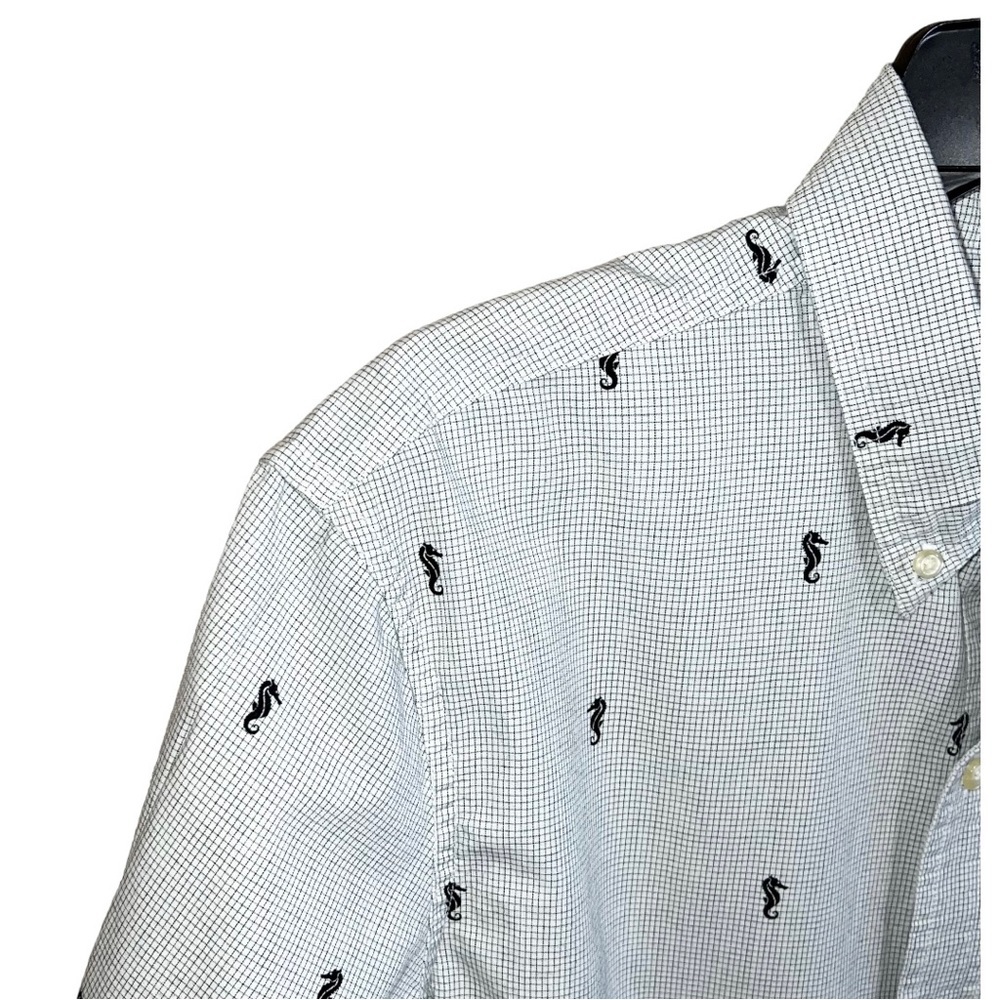Chaps Shirt Men’s Size L White Black Checks Seahorses Button Front Short Sleeve - Picture 4 of 6